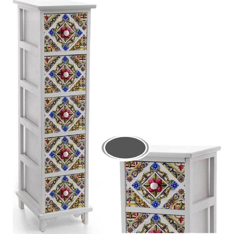 Trade Shop - Cómoda 5 Cajones Slim Decorada Ahorro De Espacio Salón 98x26x32cm 829413 - (1/3)