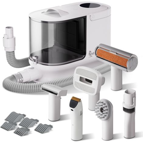 Fudajo Set de peluquería para mascotas blanco, cortapelos multifuncional 6 en 1 recortadora para pelaje de animales, kit de peluquería para mascotas para un pelaje sano, recortadora con pistón (1/5)