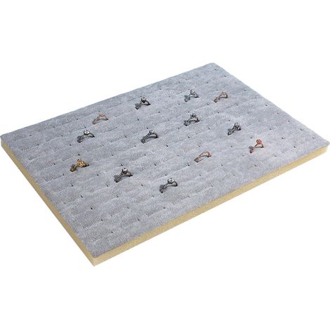 Plateau en mousse pour bijoux - 100 trous - En velours - Pour bijoux, bagues, boucles d'oreilles - 33,5 x 22,5 cm - Gris (1/5)