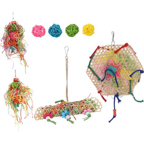 Jouet à mâcher pour oiseaux, jouet de déchiquetage coloré avec balançoire pour petits et moyens perroquets (1/5)