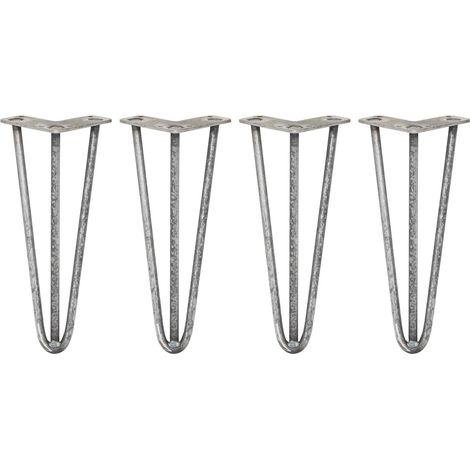 4 x 12" Hairpin Legs - 3 Prong - 12mm - Raw Steel
