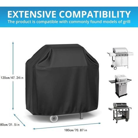 Grillabdeckung 180 x 80 x 120 cm – Wasserdichtes 210D Oxford-Gewebe – UV- und feuchtigkeitsbeständig – Schwarz – Kompatibel mit Weber Holland (1/5)