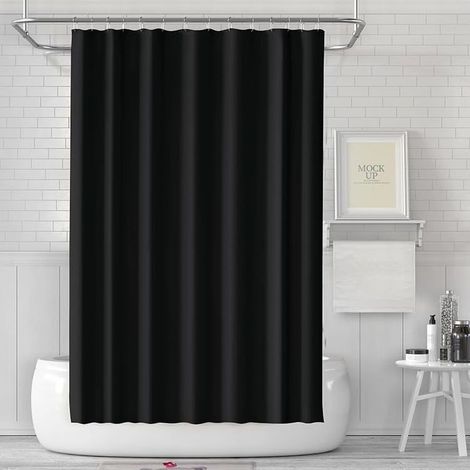 180 x 180 cm - Cortina de ducha antimoho - Tejido impermeable y lavable - Con 12 anillas - Color negro (1/5)