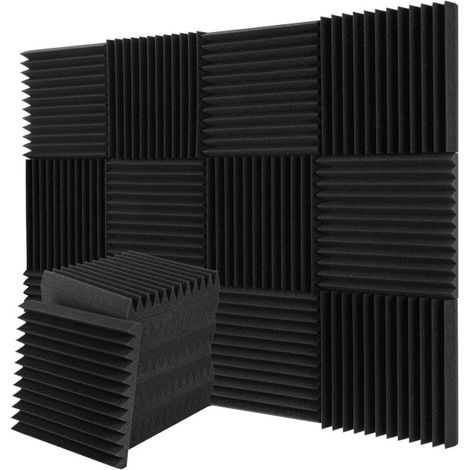 Panneaux acoustiques en mousse noire 12 pièces 30x30x2,5cm, isolation phonique studio d'enregistrement, traitement insonorisant mural, réduction écho et bruit, kit de 12 dalles (1/4)