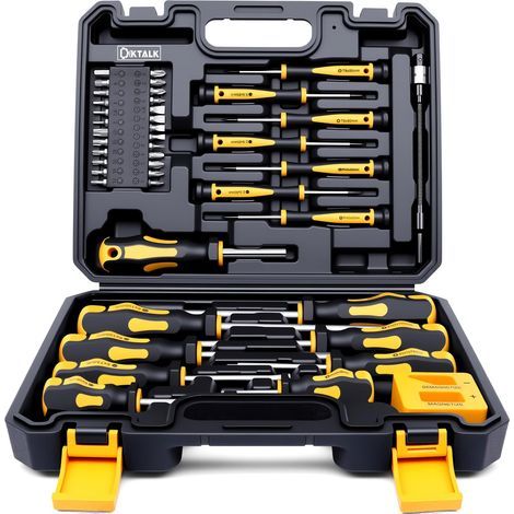 Jeu de tournevis magnétiques avec étui de rangement – Inclut des embouts plats, Phillips, Torx, hexagonaux et Pozidriv, ainsi que divers accessoires. (1/5)