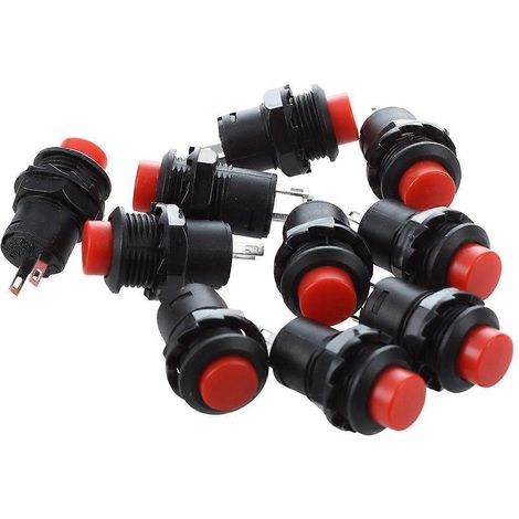 Lot de 10 interrupteurs à bouton-poussoir ronds rouges SPST à verrouillage, 125 V CA, 3 A (1/5)