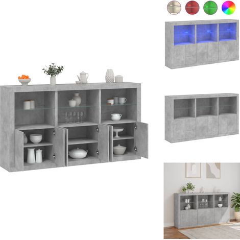 Sideboard mit LED-Leuchten Betongrau 181,5x37x100 cm - Modernes Sideboard - Beton Grau - LED Beleuchtung - Wohnzimmermöbel - TV Stand (1/5)