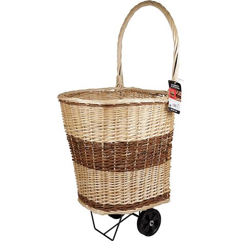 RUECAB - Carrello porta tronchi con ruote, carrello trasporto tronchi, trasporto legna riscaldamento, porta tronchi con ruote in vimini - 45 x 40 x 98 cm - in vimini - Forma arrotondata (1/4)
