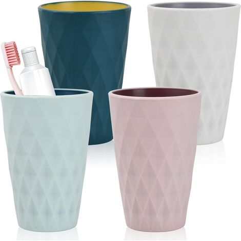 Gobelet à Brosse à Dents,Lot de 4 Porte-Brosses à Dents de Salle de Bain, Tasse, Plastique Coupe,Style Nordique Simple, Hygiénique, Facile à Nettoyer,pour la Maison, Les Voyages et Le Camping (1/5)