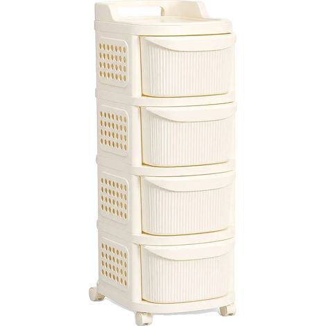 Chariot de rangement, design à 4 niveaux, caractéristiques utilitaires roulantes, Beige (1/2)