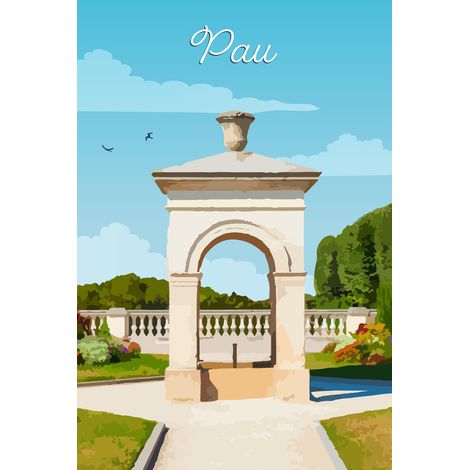 Tableau sur toile illustration jardin Pau 30x45 cm - Impression sur Toile Murale Décorative - Image imprimée en HD sur Toile - Toile sur Châssis en Bois FSC - Fabriqué en France (1/5)