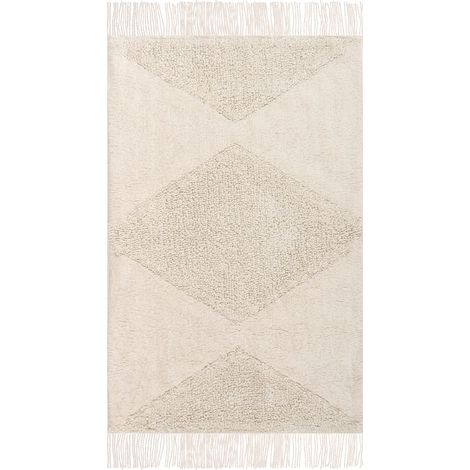 Area Rug Bathmat Beige Cotton 55 x 120 cm Decorative Boho Style Living Room Kids KHONOMA (1/5)