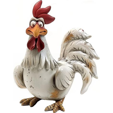 Statue Amusante de Coq Blanc en résine, Sculpture d'art de Table Amusante, Figurine de Coq Amusante, décoration de Table Rustique, Animal de la Ferme, décoration de comptoir de Cuisine, 15,2 (1/5)