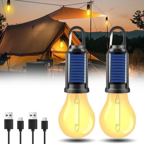 Set di 2 lanterne da campeggio a LED ricaricabili con 3 modalità di luminosità, impermeabili, ideali per campeggio, interruzioni di corrente, emergenze, pesca e avventure. (1/4)