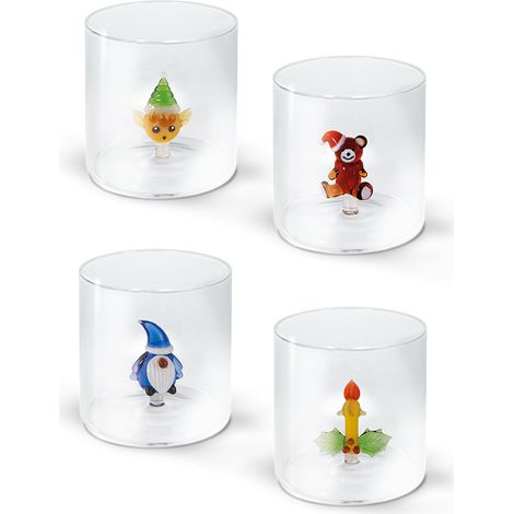 Bicchiere in Vetro Borosilicato 250ml Tema Natale Assortito
