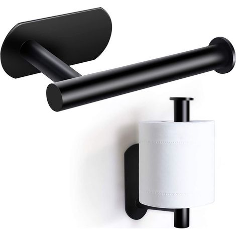 On and Off Porte Papier Toilette, Support Premium sans Perçage, Porte Rouleau Papier Toilette Mural en Acier Inoxydable pour Cuisine et Salle de Bain, Noir (1/5)