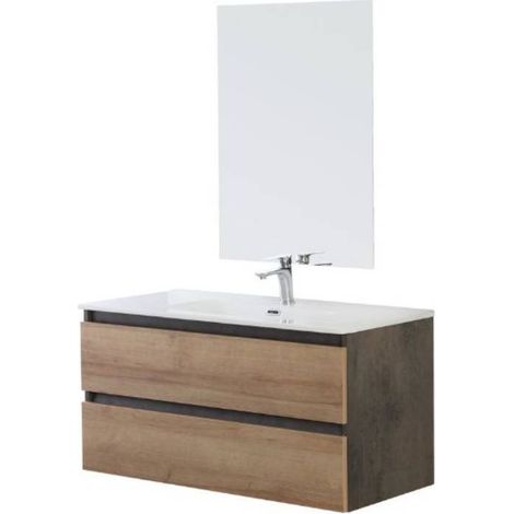 Mobile Bagno Sospeso 80 cm Rovere Grigio Specchio Revital Feridras