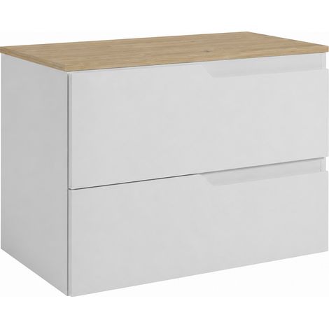 Meuble sous-vasque suspendu 80 cm, avec plan de travail, fermeture douce, Blanc, 80 x 46 x 58,6 cm (1/5)