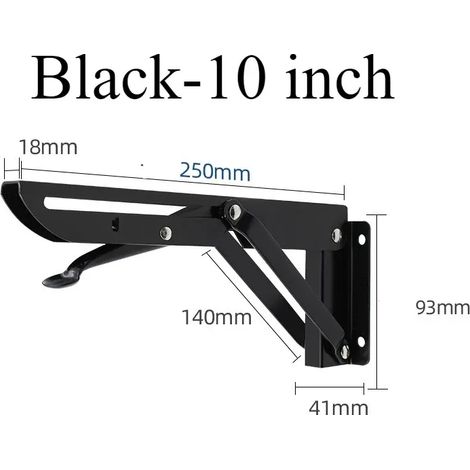 (25 cm - 2 pièces noires - Aucune) 2 équerres pliantes en acier inoxydable pour étagère triangulaire, support robuste, réglable, fixation murale, argent, blanc, noir (1/5)