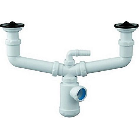 JIMTEN sifon s-40 1 1/2 doble , Sifón S40 fregadero 005078 Tamaño: 1 1/2 x 70 mm Colector central sifónico, botella, extensible, salida horizontal, con válvulas y tomar aux