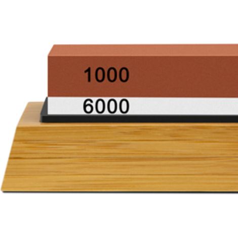 Pierre à aiguiser 2 en 1 – Grain 1000/6000 pour affûtage et polissage – Base en bambou antidérapante – Convient à tous types de couteaux