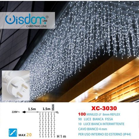 Wisdom - Tenda Luminosa Natalizia 100led Luce Bianca Fissa + Bianca Intermittente Xc-3030 -