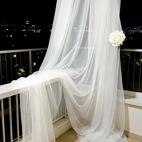 Tissu en Tulle Blanc, 12 m x 1.6 m, Tulle Doux pour Décoration de Mariage, Tenture Mariage, Tissu Drapé en Mousseline de Soie, Blanc Tulles, pour Arche De Mariage Fête Rideau De Gaze (1/5)