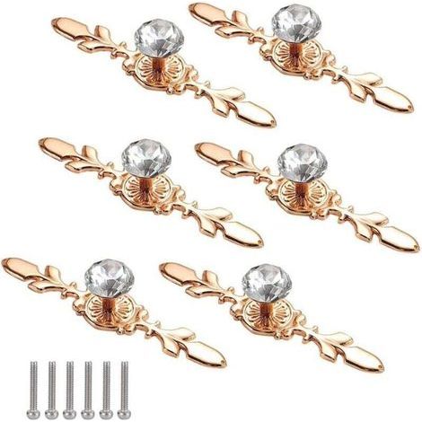 Bouton de Porte Diamant 6 Pièces Boutons de Porte en Cristal Doré Bouton de Meuble Poignee de Meuble Diamant Boutons en Cristal de Diamant pour Déco (1/4)