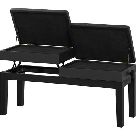 Banc de piano réglable en hauteur avec rangement, simili cuir noir, 105 x 37 x 48-58 cm (1/5)