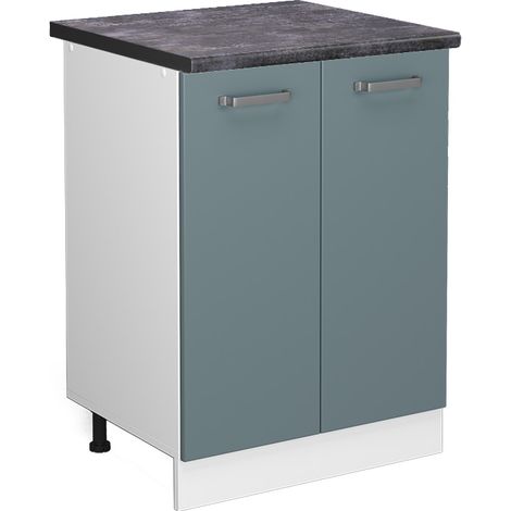 Meuble bas de cuisine R-Line, Bleu-gris, 60 cm , PT Anthracite, Vicco