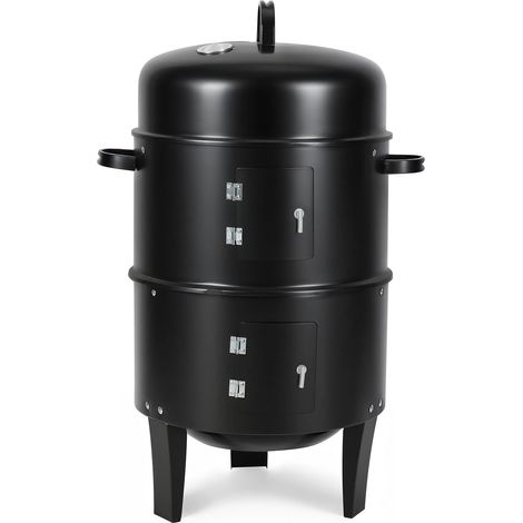 Wolketon Fumoir vertical Barbecue à charbon de bois BBQ Multifonctions BBQ Grill à Charbon 3 chambres Acier 40 x 80 cm (1/5)