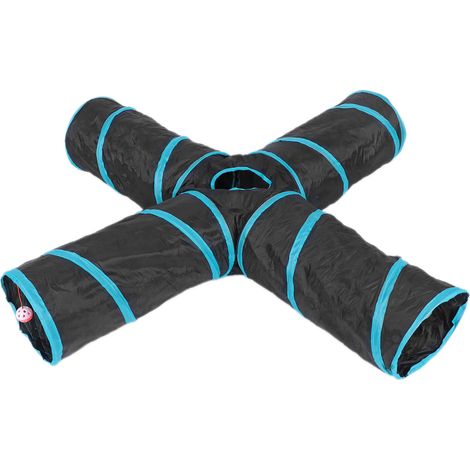 Tunnel de jeu pliable à 4 entrées pour chats, chiens et lapins, avec sac de rangement. Utilisation intérieure et extérieure. (1/5)