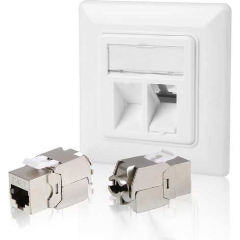 Prise Réseau Encastrée à 2 Ports CAT 7 avec 2 Modules Keystone RJ45 CAT 7, Prise Ethernet LAN Encastrable 10 Gbit/s pour l'installation Réseau, Connexion RJ45 (1/5)