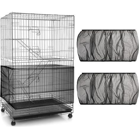 2 Pièces Couverture de Cage à Oiseaux, Housse de Protection en Maille, Ajustable Attrape Graine, Filet de Perroquet en Maille de Nylon, Couvre Jupe Guard pour Cage Rondes Carré, noir (1/5)