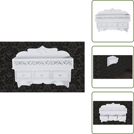 Wandgarderobe mit 3 Schubladen 2 Kleiderhaken - Wandregal - Garderobe - Schuhschrank - Weiße Möbel - Regal Mit Schubladen (1/5)