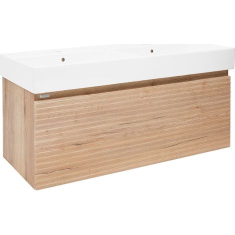Meuble de salle de bains suspendu avec vasque - Naturel - Savona - 118x43x44,8 - Chêne halifax