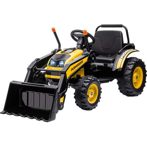 Excavatrice à Pousser pour Enfants à Batterie 6V avec Double Moteur, Vitesse 1.5-2.5 km/h, Engin Jouet pour Enfants de 3-5 Ans avec Sons et Lumières, 132x62x65 cm, Jaune (1/5)