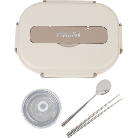 Boîte Déjeuner 1500ml avec Ustensiles et Bol Soupe Multi Compartiments 316 Inox – Container Aliments École Travail Voyage, Beige (1/5)