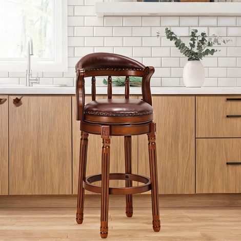 Cuir marron tabouret bar pivotant bois massif coloris marron (1/5)