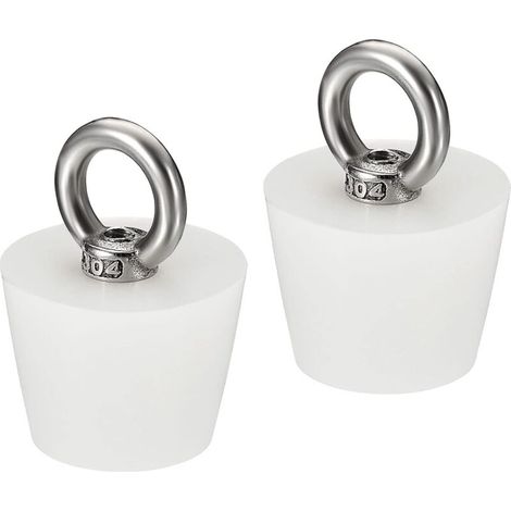 Bouchon Conique Bouchon en Caoutchouc de Silicone 28mm à 37mm Bouchon de Baignoire Solide avec Anneau pour Tubes à Essai. Conduite d'Eau. Trou de Drainage. Blanc 2 Pièces
