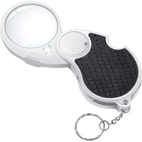 Lente d'ingrandimento illuminata con luce, piccola lente d'ingrandimento tascabile a mano, illuminata a mano, per leggere monete, hobby, viaggi (5X) (1/5)