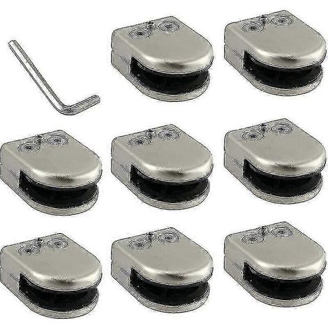 Pince à verre en acier 304, lot de 8, pour balustrade de 6 à 8 mm, dos plat, chromage. (1/5)