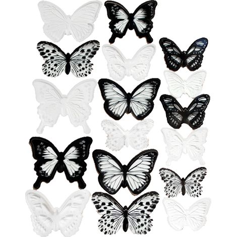 72 autocollants muraux papillons à paillettes, repositionnables, 3D, noirs et blancs, avec pastilles adhésives. (1/5)
