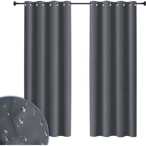Randaco 1er-Set Outdoor Vorhang mit Ösen Gardinen Verdunkelungsvorhang Blickdicht Garten Patio Balkon Dunkelgrau 132 x 274cm