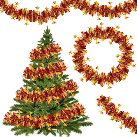Guirlande de Noël Lametta 10m, 5 pièces Guirlande de sapin artificielle avec étoiles