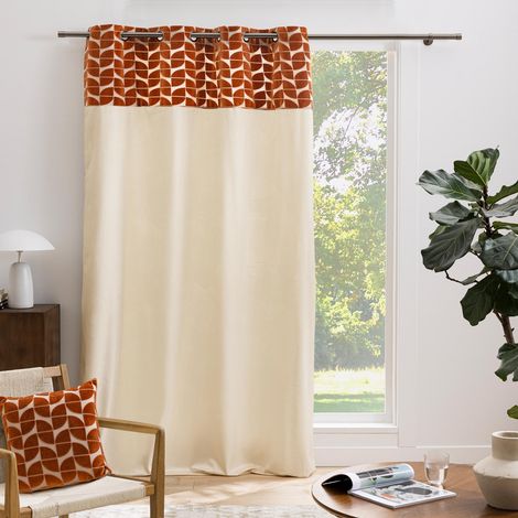 Rideau à œillets 140 x 240 cm – Velours uni + top dévoré TOPIC Terracotta (1/5)