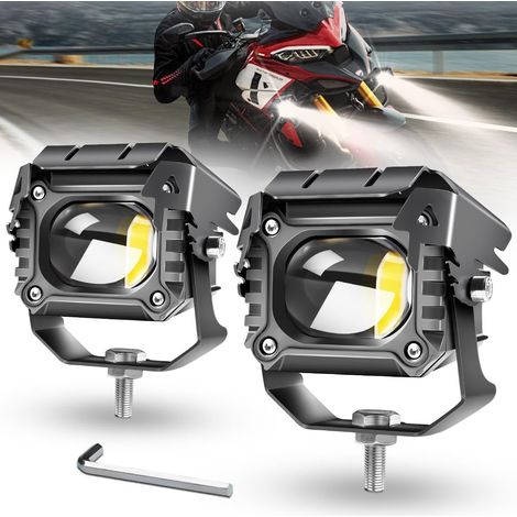 Lumières de brouillard de motocyclette Lumières de conduite auxiliaires de motocyclette 6500K LED blanche pure Lumières Spot de 2 pouces compatibles avec tracteur de moto de camion SUV ATV E-Bike