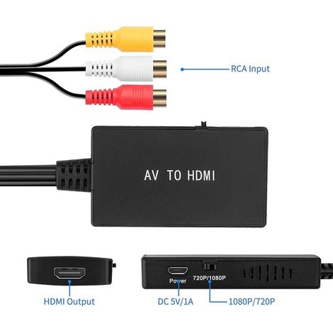 Convertitore da RCA a HDMI con cavi HDMI, adattatore da AV a HDMI Full HD 720P/1080P, convertitore video e audio per HDTV, monitor e proiettore - AIMOONSA (1/4)