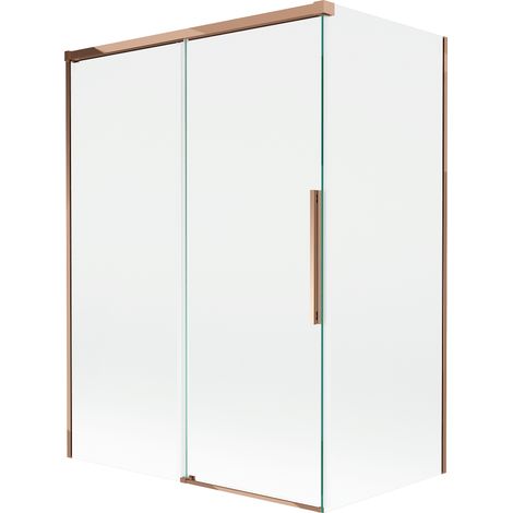 Mexen Rox paravento da bagno a 2 ali scorrevoli 120 + 70 x 150 cm, trasparente, oro rosa - 8C9-120-070-60-00