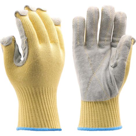 Gants d'extérieur résistants aux coupures niveau 5 - Résistants à la perforation - Résistants à la chaleur - En aramide et cuir de vachette - Gants résistants à la perforation